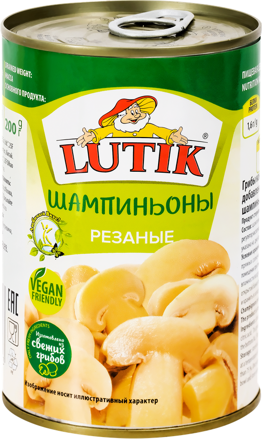 Шампиньоны LUTIK резаные, 400г
