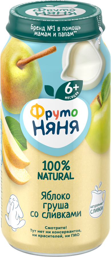 Пюре фруктовое ФРУТОНЯНЯ Груша и яблоко со сливками, с 6 месяцев, 250г