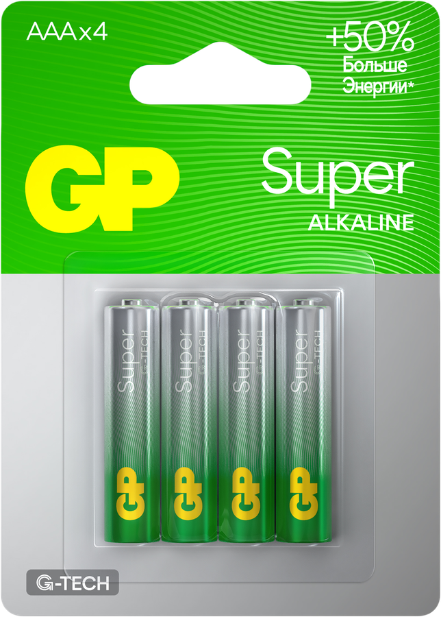 Батарейки алкалиновые GP Super Alkaline АAА, 4шт